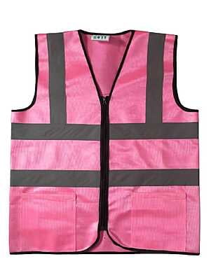 A-SAFETY Pink Safety Vest with Pockets Hi Viz Zipper Front Working Safety Vest with Reflective Strips.