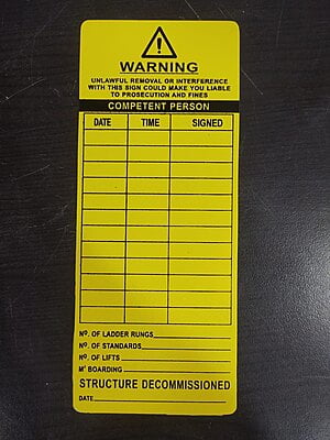 PLASTIC Scaffolding Tag Ready to use - Green & Yellow